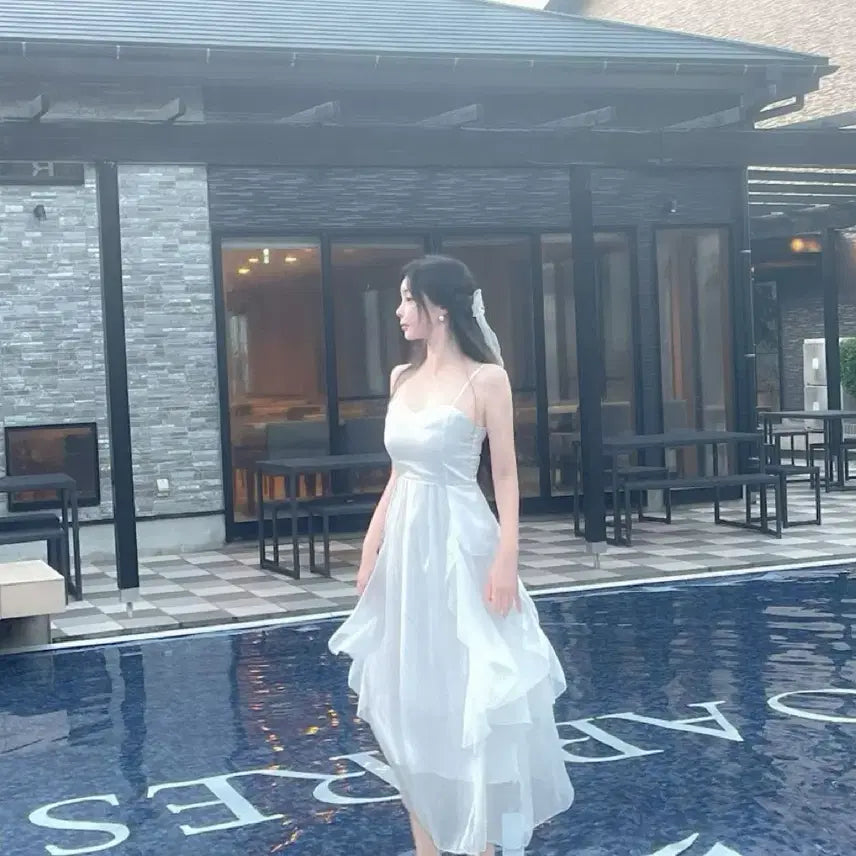 [BUNJANG] Chiffon Frill Sleeveless Long Dress / 쉬폰 프릴 나시 롱원피스