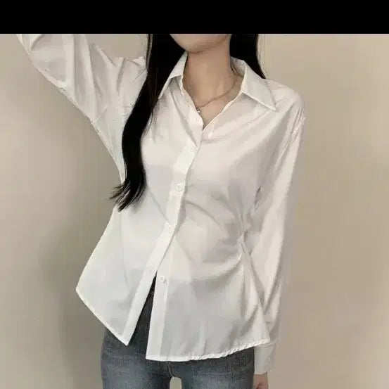 [BUNJANG] White Button Side Layering Shirt / 셔츠