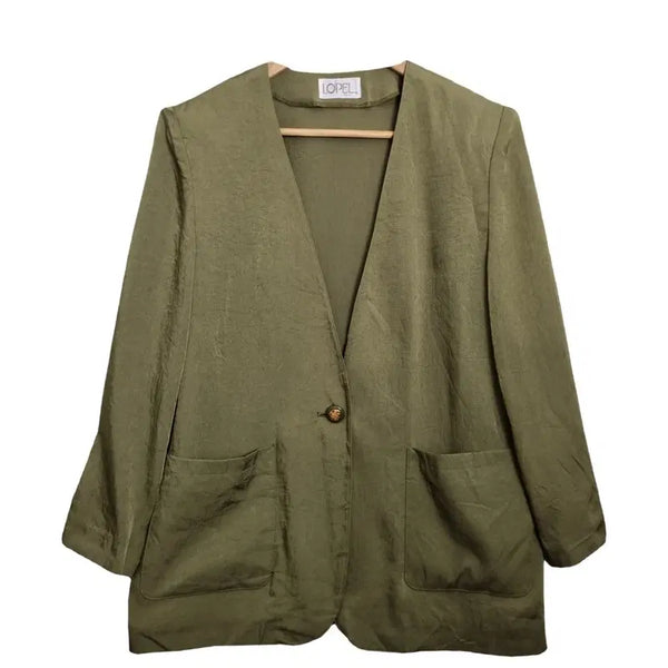 [BUNJANG] LOPEL Vintage Khaki Collarless Blazer Jacket (XL) / LOPEL 빈티지 카키 노카라 블레이저 [XL] 여성 세마정장 자켓