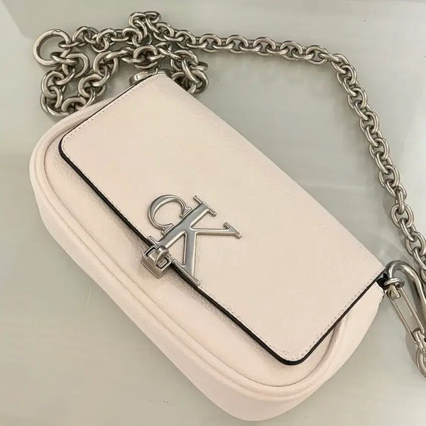 [BUNJANG] Calvin Klein White CK Monogram Chain Mini Shoulder Bag / 캘빈클라인 화이트 CK 모노그램 체인 미니 숄더백