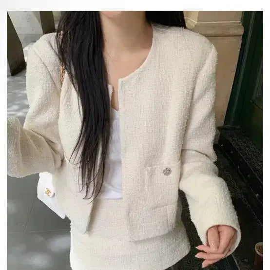 [BUNJANG] TheWish Leeds Grey Tweed Jacket / 더위시 Leeds 그레이스 트위드 자켓
