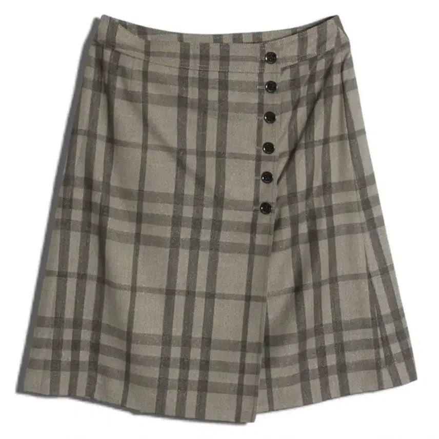 [BUNJANG] Burberry London Check Button Wrap A-Line Skirt / 버버리 런던 체크 버튼 랩 스타일 스커트
