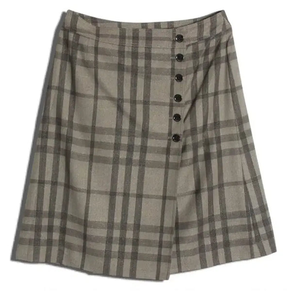 [BUNJANG] Burberry London Check Button Wrap A-Line Skirt / 버버리 런던 체크 버튼 랩 스타일 스커트