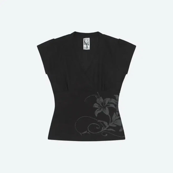 [BUNJANG] KASHIKO Lily Essential V-Neck Top Black / 카시코 릴리 에센셜 브이넥탑