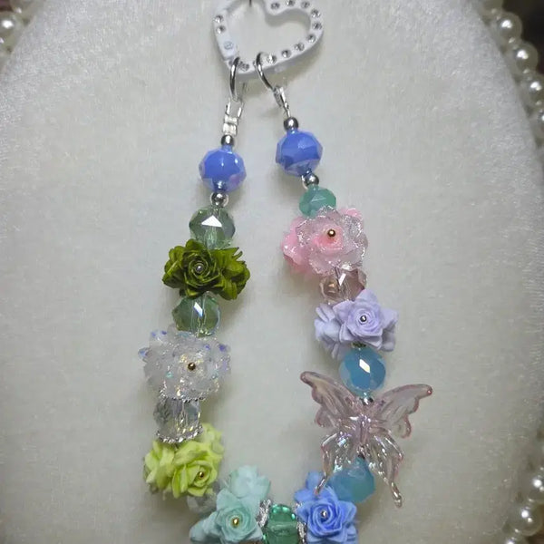 [BUNJANG] Beaded Flower Butterfly Charm Keychain / 비즈 꽃 나비 키링