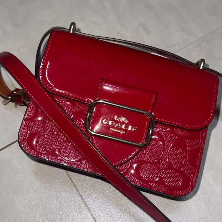 [BUNJANG] Coach Morgan Square Crossbody Bag Signature Leather Red / 코치 모건 스퀘어 크로스바디백 인 시그니처 레더 레드