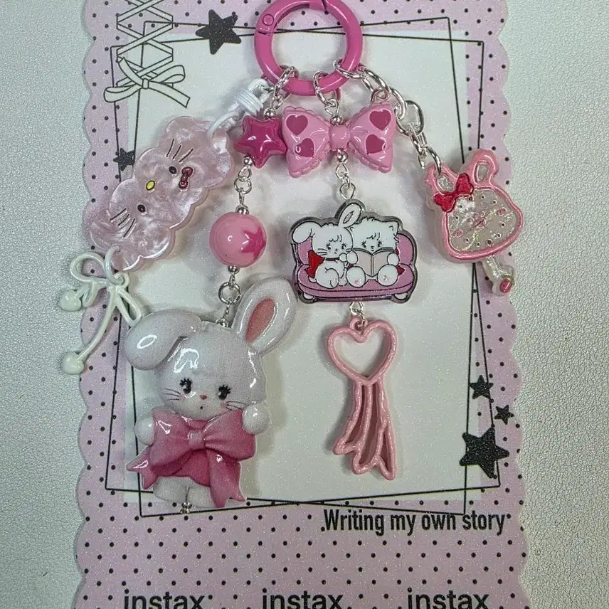 [BUNJANG] Pink Mini Keyring with Rabbit, Ribbon, and Hello Kitty Design / 핑크 미코키링