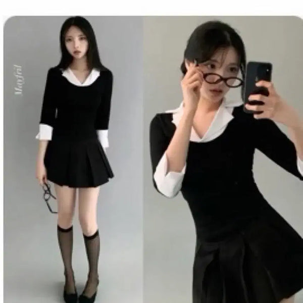 [BUNJANG] Layered Top Fake Color-Blocking Shirt / 레이어드 탑 페이크 배색 셔츠