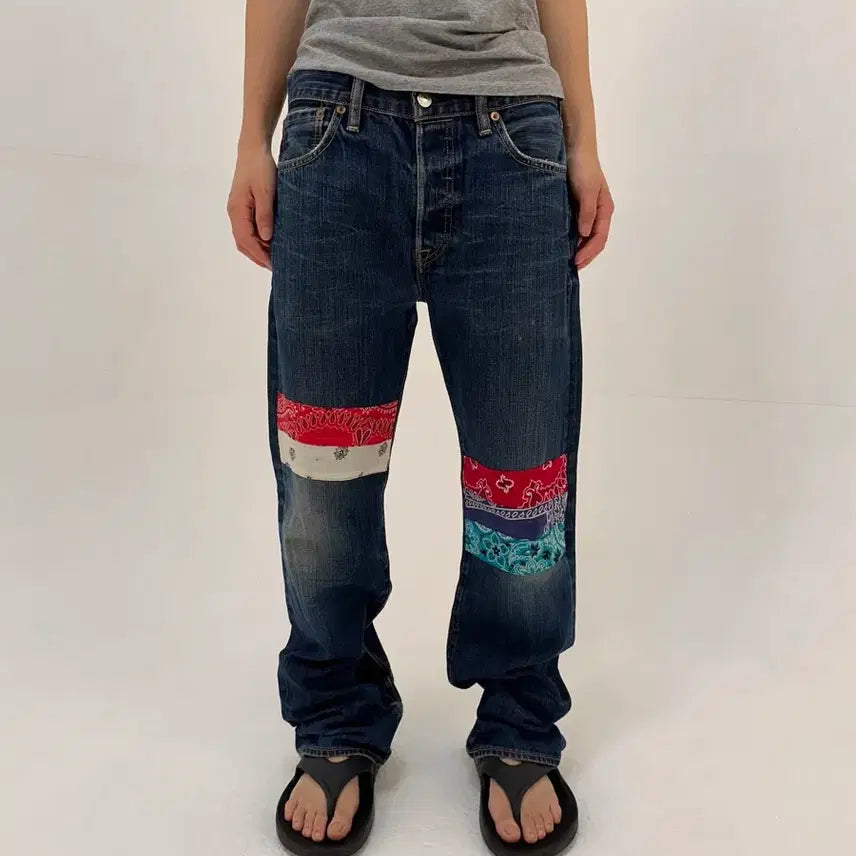 [BUNJANG] Levi's 501 Bandana Patchwork Denim Pants / Levi's 리바이스 501 반다나 패치워크 데님 팬츠