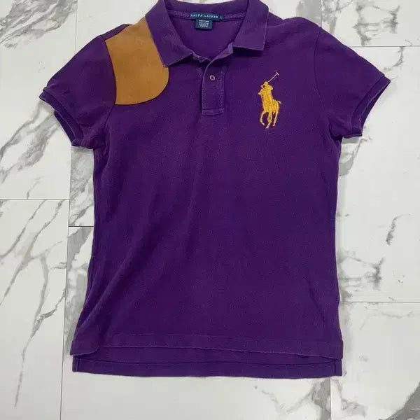 [BUNJANG] Polo Ralph Lauren Big Pony Suede Patch Short Sleeve Polo Shirt / 폴로 랄프로렌 빅포니 스웨이드 패치 반팔 카라티