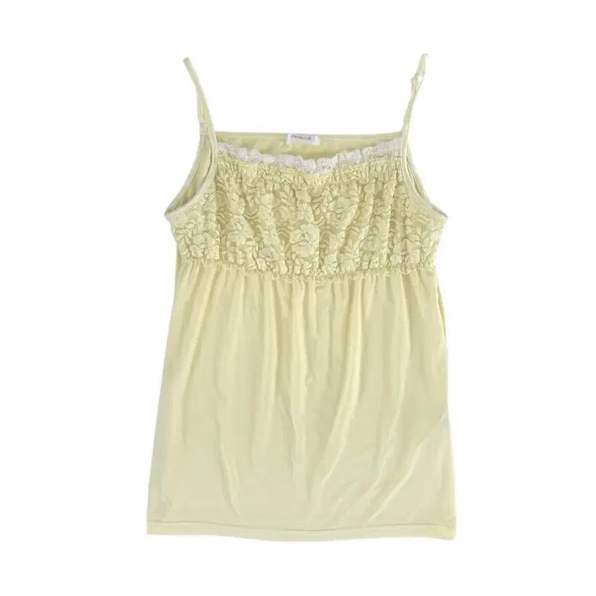 [BUNJANG] Morrigan Hagumi Flower Frill Sleeveless Camisole Light Yellow / 모리걸 하구미 플라워 프릴 연노랑 슬리브리스 끈나시