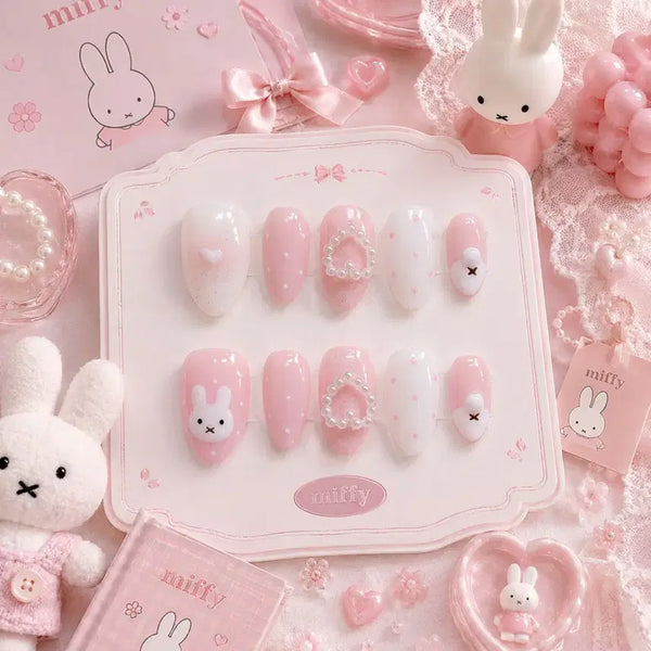 [BUNJANG] Handmade Baby Pink Cheek Gel Nail Tips (Miffy Inspired) / 귀염뽀짝 미피 베이비핑크 치크젤 수제네일팁