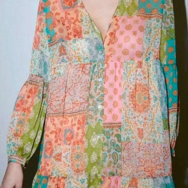 [BUNJANG] ZARA Patchwork Chiffon Dress / ZARA 패치워크 쉬폰 원피스 L