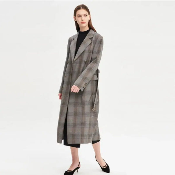 [BUNJANG] TIME Check Belted Wool Coat - Brown / 타임(TIME) 체크코트 55-66