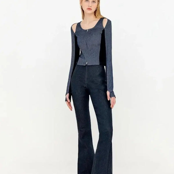 [BUNJANG] YUSE Cut-out Denim Two-Way Zip-Up / (택포 4만) YUSE 컷아웃 데님 투웨이 집업