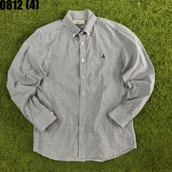 [BUNJANG] Beanpole Men's Gingham Check Shirt with Bicycle Embroidery Navy / 빈폴 남성 깅엄 체크 셔츠 자전거 자수 네이비 0812