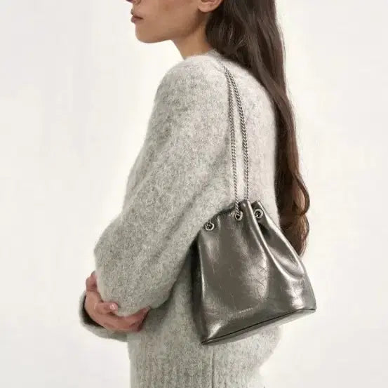[BUNJANG] TIWI Chain Leather Bucket Bag - Dark Silver / 체인 버킷백