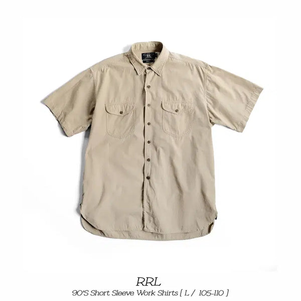 [BUNJANG] RRL 90s Beige Short Sleeve Work Shirt Size L / RRL 90S 더블알엘 반팔 워크셔츠 베이지 L(105-110)사이즈