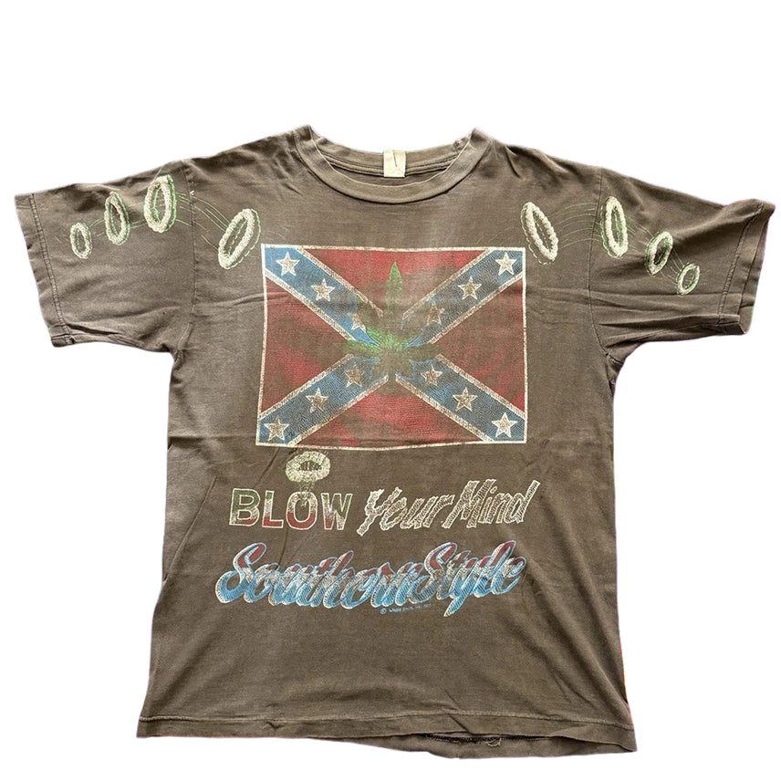 [BUNJANG] 90s Vintage Woods Sales Cannabis & Confederate Flag All-Over Print T-Shirt XL / 90s 빈티지 우즈 세일즈 대마초 & 남부군기 올오버 프린트 반팔티