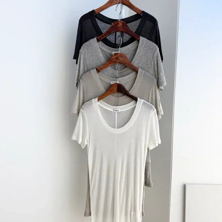 [BUNJANG] Tencel Sheer U-Neck T-Shirt - 4 Colors / 교신안함)시스루 유넥 텐셀 티셔츠-4컬러