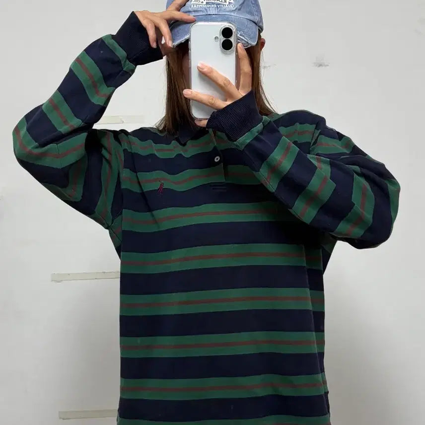 [BUNJANG] Polo Ralph Lauren 90s Stripe Long Sleeve Polo Shirt / 90's 폴로 랄프로렌 포니로고 스트라이프 긴팔 카라티