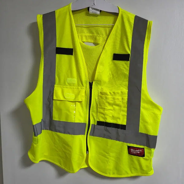 [BUNJANG] Milwaukee High-Visibility Fluorescent Yellow Safety Vest Size S/M (Fits 100) / 밀워키 안전 조끼 형광 옐로우 사이즈 S/M 100