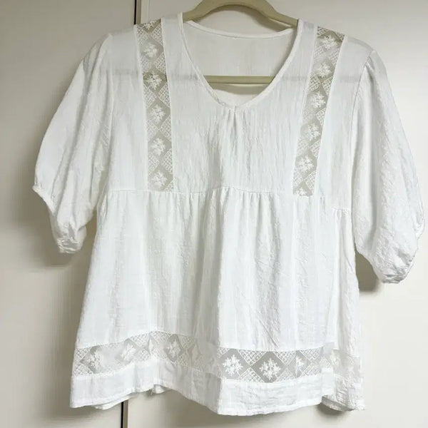 [BUNJANG] Ave de Fleur Short Sleeve Blouse White / 아벡데플뢰르 블라우스