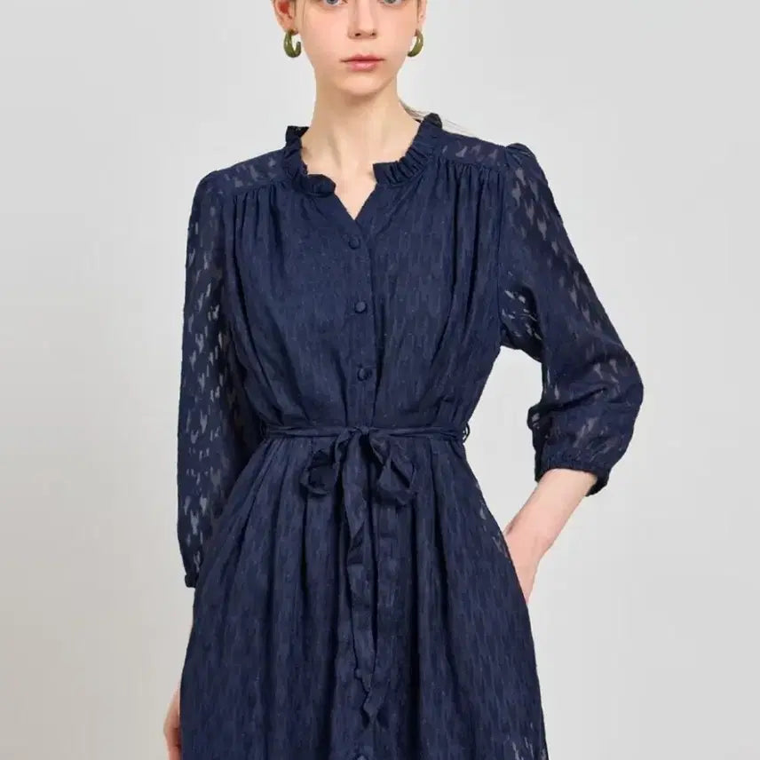 [BUNJANG] Cacharel Chiffon Dress Navy / 66 새상품) 까사렐 쉬폰원피스 네이비