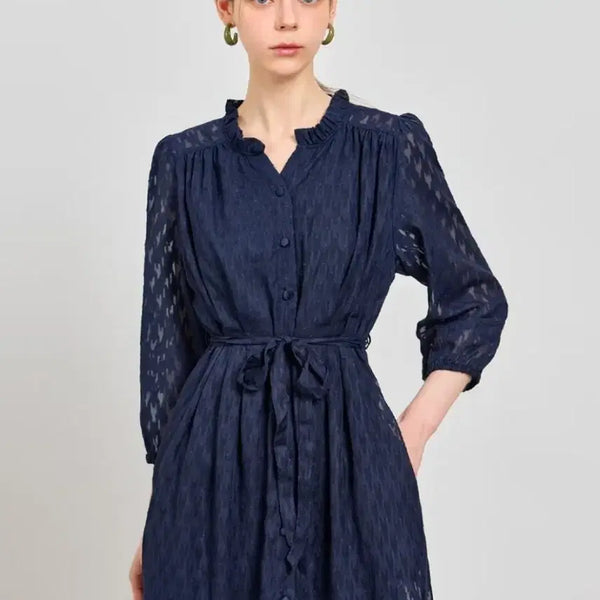 [BUNJANG] Cacharel Chiffon Dress Navy / 66 새상품) 까사렐 쉬폰원피스 네이비
