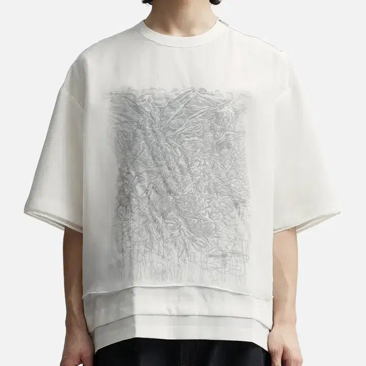 [BUNJANG] Songzio Homme Collection Embroidered Layered Short Sleeve T-Shirt / 송지오옴므 컬렉션 베일드 자수 레이어드 반팔 팝니다