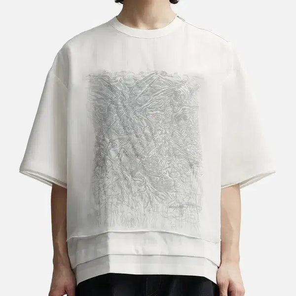 [BUNJANG] Songzio Homme Collection Embroidered Layered Short Sleeve T-Shirt / 송지오옴므 컬렉션 베일드 자수 레이어드 반팔 팝니다