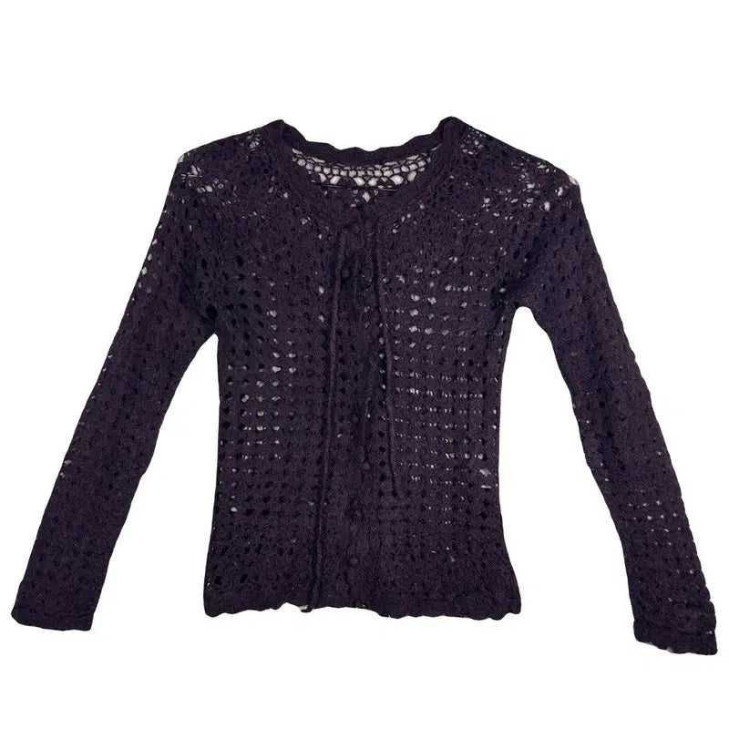 [BUNJANG] ENCORE Purple Crochet Lace Knit Cardigan Bolero / ENCORE 퍼플 크로쉐 레이스 니트 가디건 [S]펀칭 뜨개 볼레로