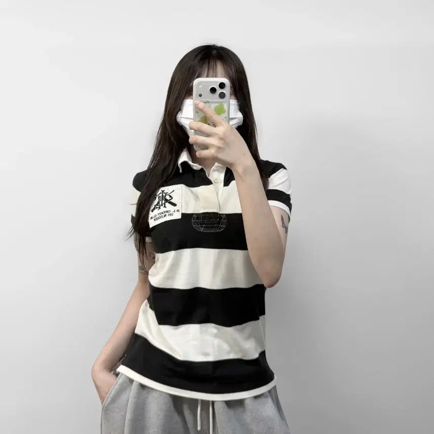 [BUNJANG] Polo Ralph Lauren RL21 Striped Rugby Polo Shirt - Size L / 폴로 랄프로렌 RL21 스트라이프 럭비 카라티