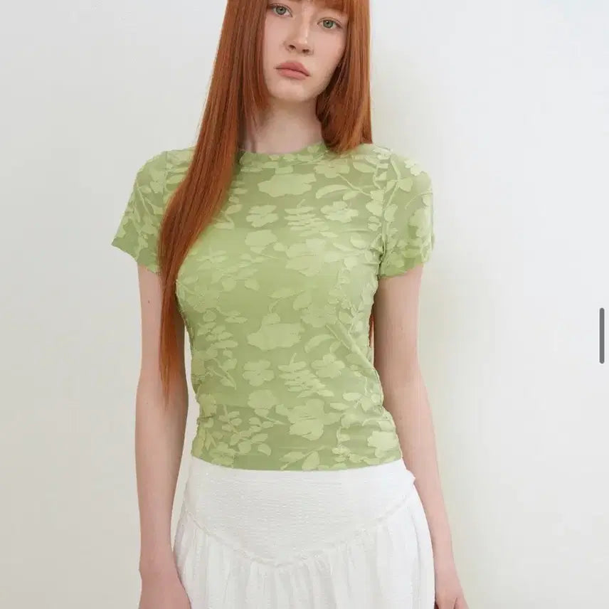 [BUNJANG] General Idea Floral Sheer Short Sleeve T-Shirt Green M / 제너럴아이디어 플로럴 시어 반팔 티셔츠 초록 green m size