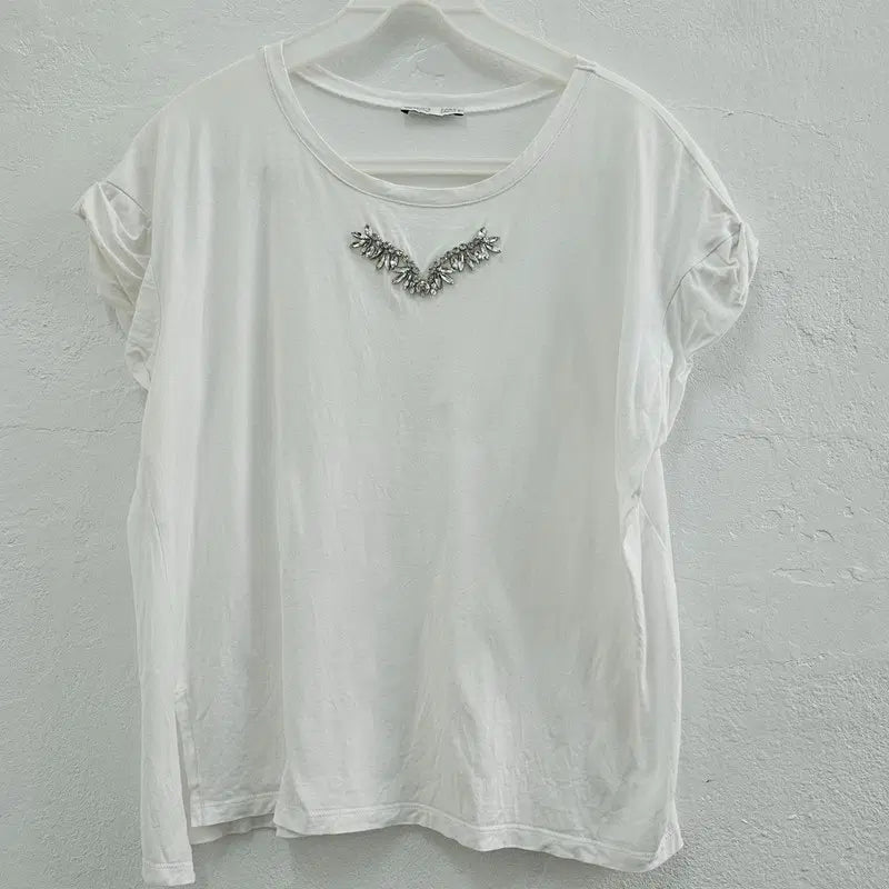 [BUNJANG] Zara Italy Cotton T-Shirt White Women's Size 95 / ZARA ITALY 반팔 티 여 95 J6363