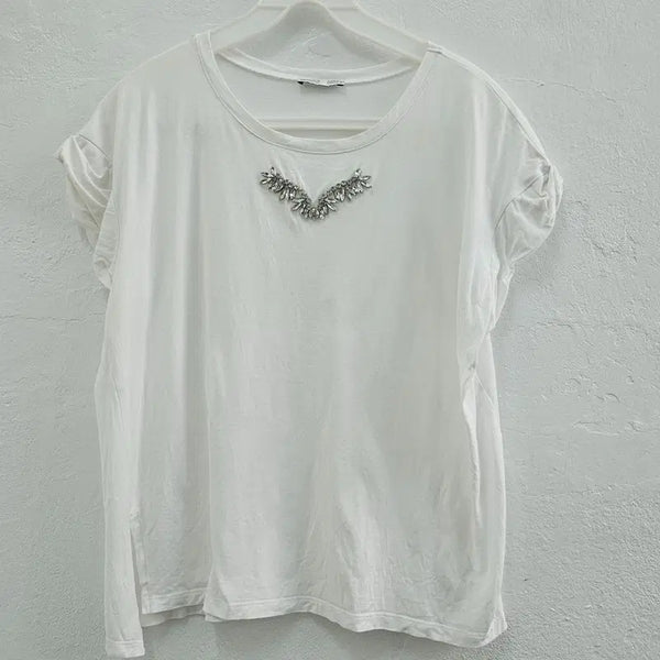 [BUNJANG] Zara Italy Cotton T-Shirt White Women's Size 95 / ZARA ITALY 반팔 티 여 95 J6363