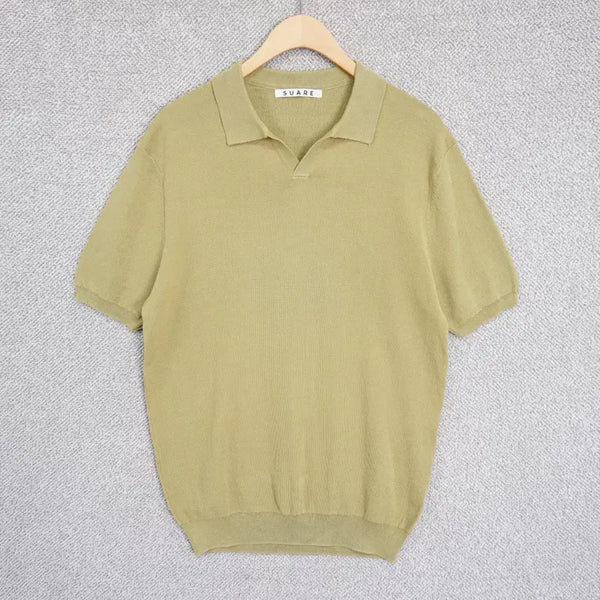 [BUNJANG] SUARE Men's Linen Collar Half Knit Olive L / 수아레 남성 린넨 카라 하프 니트 올리브 L