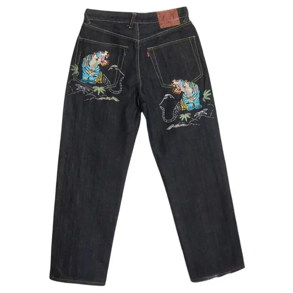 [BUNJANG] EVISU Japan Indigo Tiger Embroidery Back Pocket Denim Pants / 에비수 백포켓 타이거 타이거 자수 인디고 데님 팬츠 (EVISU JAPAN)