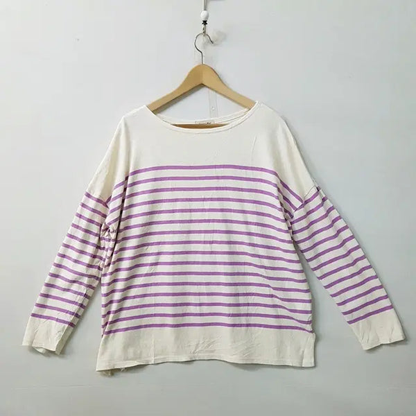 [BUNJANG] SM2 Stripe Boat Neck T-Shirt Purple / SM2 스트라이프 보트넥 티셔츠 퍼플