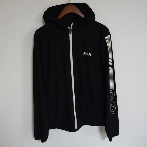 [BUNJANG] Fila Black Logo Hooded Zip-Up Jacket / H85 휠라 블랙 남성 후드 집업 로고 남자 자켓