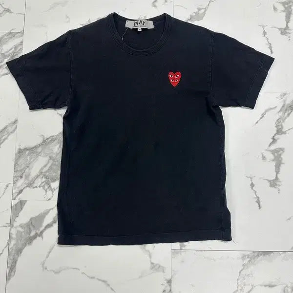 [BUNJANG] Comme des Garçons Black Double Heart Short Sleeve T-Shirt / 꼼데가르송 블랙 더블하트 반팔 티셔츠