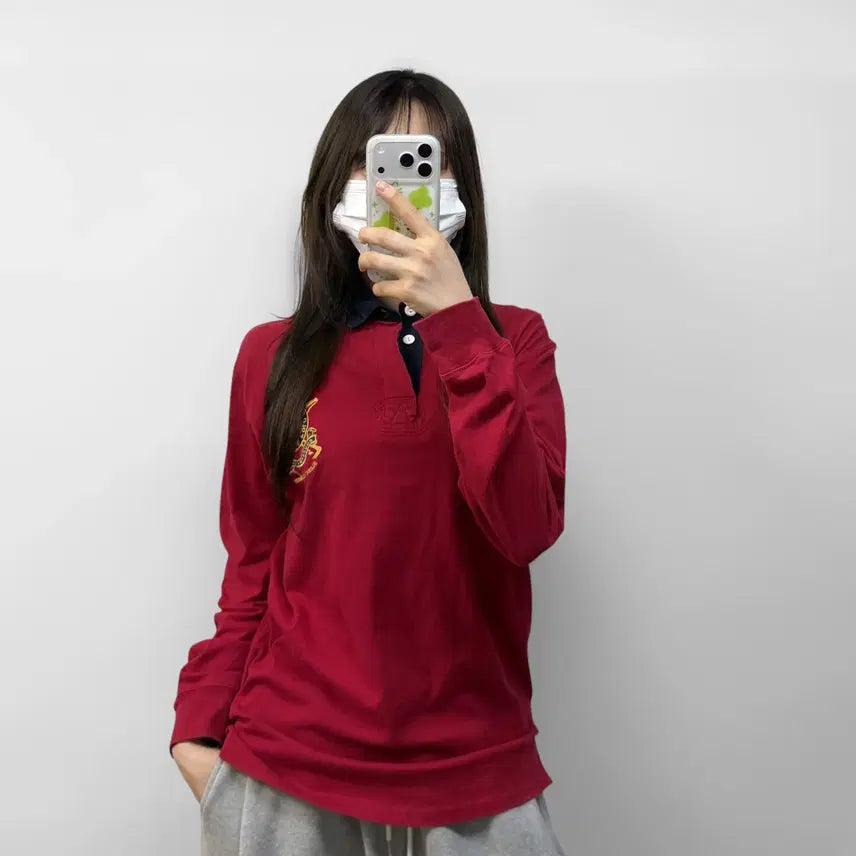 [BUNJANG] Polo Ralph Lauren Crest Embroidered Logo Rugby Shirt Red XL / 폴로 랄프로렌 크레스트 자수 로고 럭비티 레드