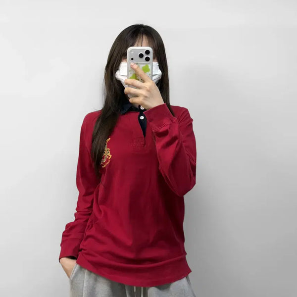 [BUNJANG] Polo Ralph Lauren Crest Embroidered Logo Rugby Shirt Red XL / 폴로 랄프로렌 크레스트 자수 로고 럭비티 레드