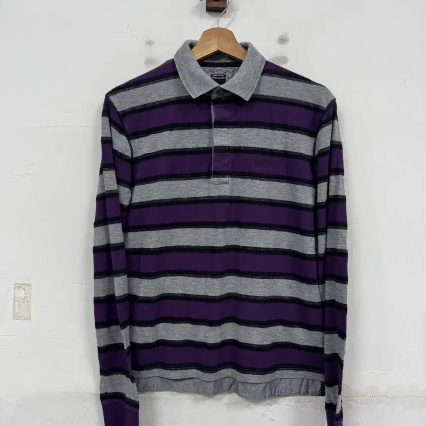 [BUNJANG] Hugo Boss Striped Long Sleeve Polo Shirt / (S)휴고보스 스트라이프 긴팔 카라티