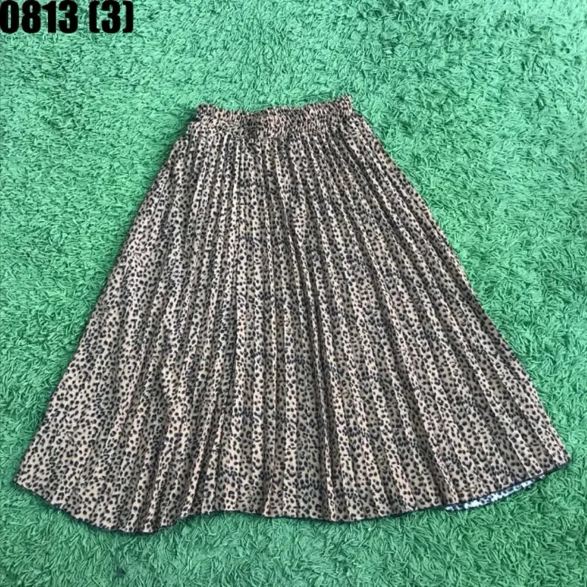 [BUNJANG] Leopard Pattern Pleated Long Skirt / 레오파드 패턴 플리츠 롱스커트 F 8/13
