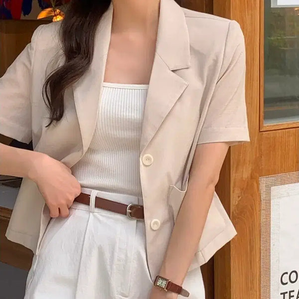 [BUNJANG] Benito Summer Semi-Crop Jacket Beige / 베니토 썸머 세미크롭 자켓 베이지