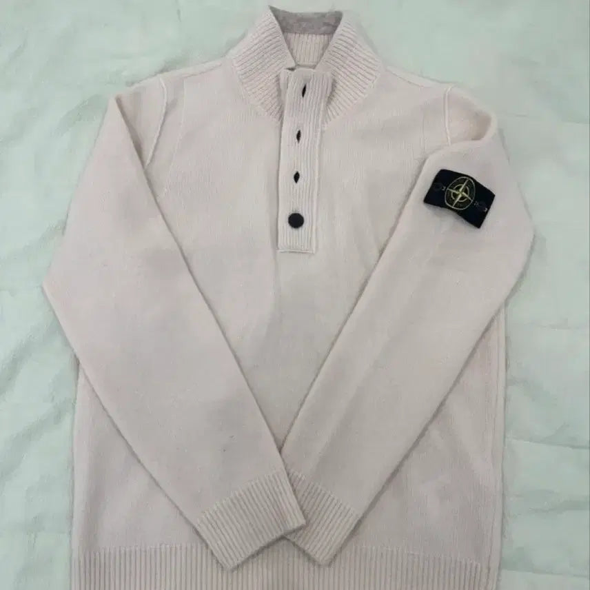 [BUNJANG] Stone Island Half-Zip Knit Ivory / 스톤아일랜드 반집업 니트 아이보리(정품)