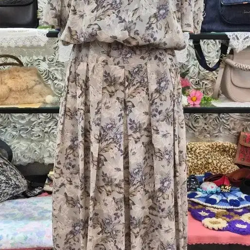 [BUNJANG] Elegant Chiffon Floral Pattern Long Dress / 고급 쉬폰 롱원피스 55 66