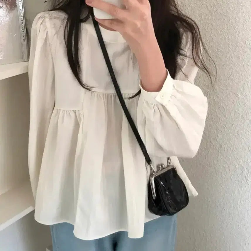 [BUNJANG] Spring Comma Cube Flare Shirring Blouse / (새상품 택O) 스프링콤마 큐브 플레어 셔링 블라우스