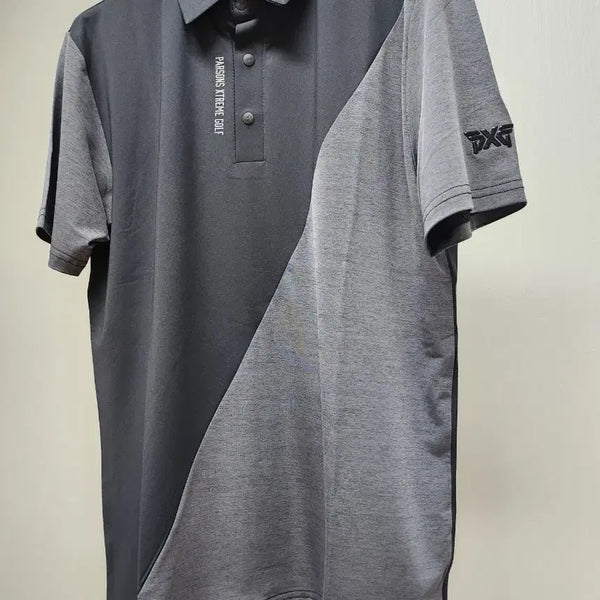 [BUNJANG] PXG Golf Wear Two-Tone Color Block Short Sleeve Polo Shirt Black/Grey / PXG 골프웨어 반팔 카라티 2톤 배색 블랙/그레이 (새상품)